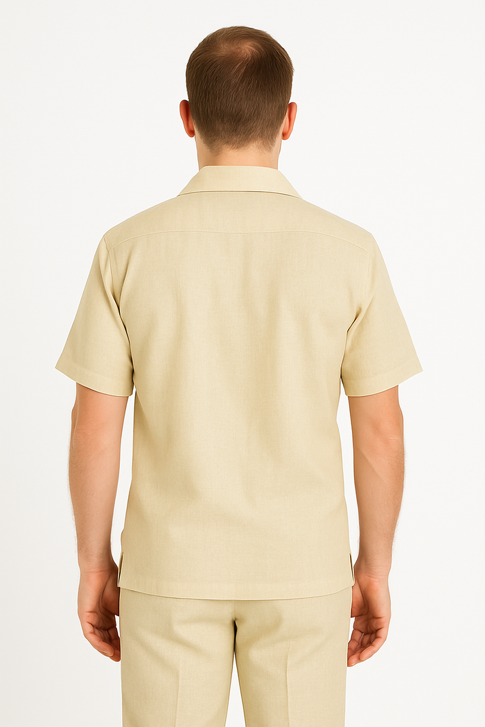 Two Piece Men's Big Size Natural Beige Linen Short Sleeve Casual Casual Two Piece Mens Walking Outfit For Sale Pant Sets Suit
