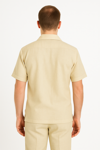 Two Piece Men's Big Size Natural Beige Linen Short Sleeve Casual Casual Two Piece Mens Walking Outfit For Sale Pant Sets Suit