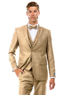 Cheap priced Suit - Men's Two Button Vested Vintage Style Tweed Wedding Beige Suit