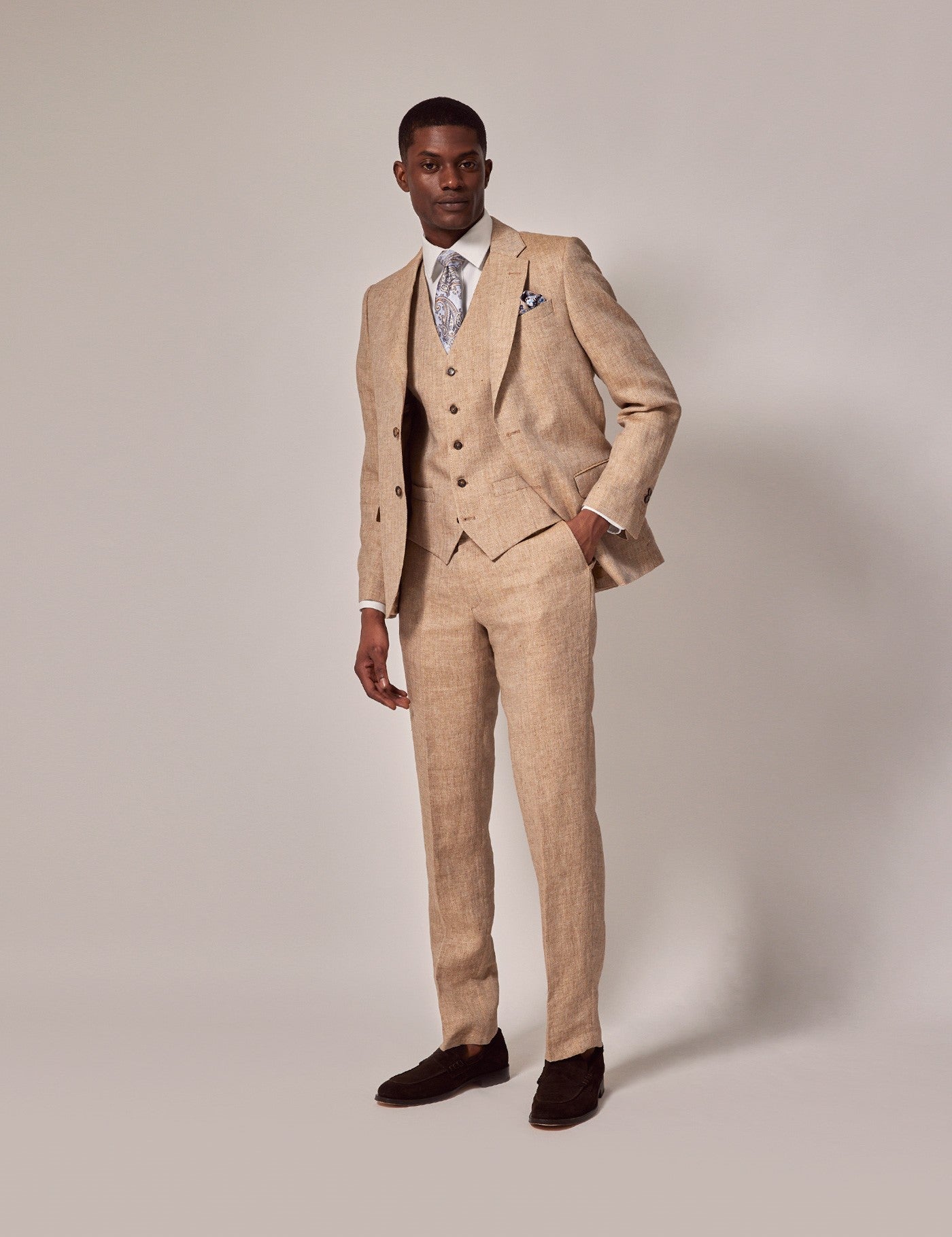 Mens Linen Suit For Beach Wedding - Summer Suit in Beige