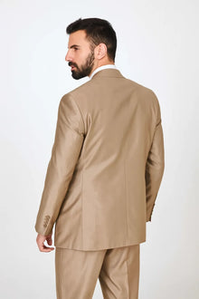 Beige Men's Classic Fit 2 Button  Suit