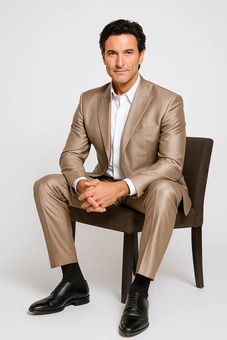 Beige Men's Classic Fit 2 Button  Suit