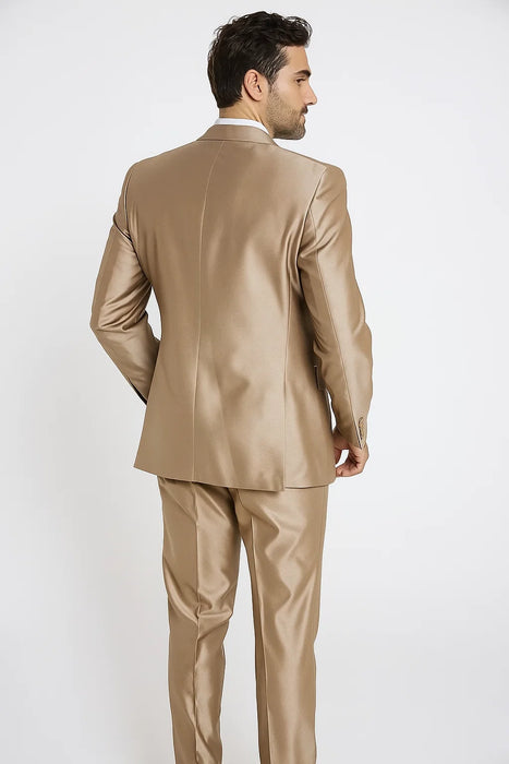 Beige Men's Classic Fit 2 Button  Suit