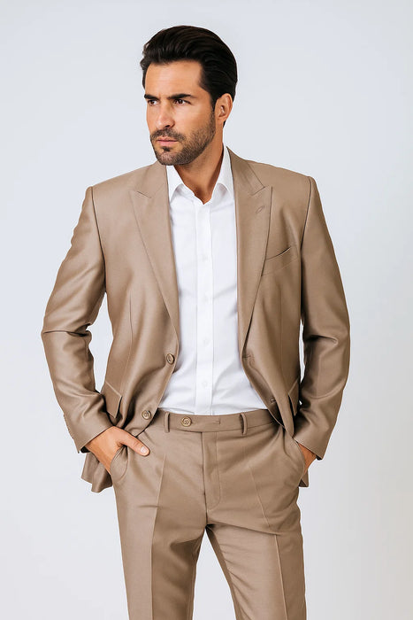 Beige Men's Classic Fit 2 Button  Suit