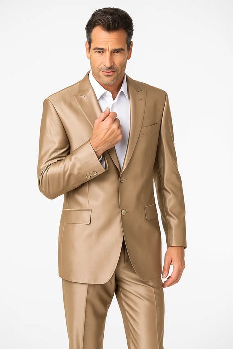 Beige Men's Classic Fit 2 Button  Suit