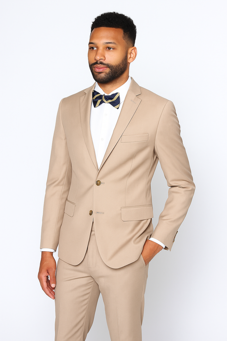 Beige Slim Fit Suit for Men by Rossiman Rossi – Tailored Skinny Fit Formal Suit