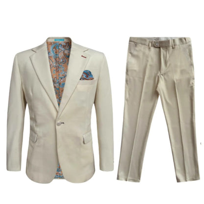 Mens Cotton Stretch Fashion Beige Suit