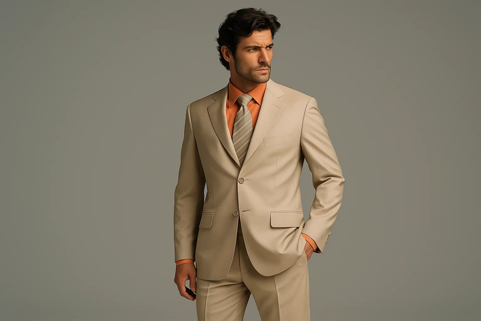 Groomsmen Suits Men'S Light Tan ~ Beige Suit Poly Blend Summer Cheap Priced Business Suits Clearance Sale Available In 2 Or 3 Buttons Style Regular Classic Cut