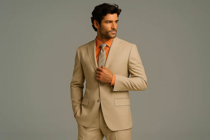 Groomsmen Suits Men'S Light Tan ~ Beige Suit Poly Blend Summer Cheap Priced Business Suits Clearance Sale Available In 2 Or 3 Buttons Style Regular Classic Cut - Image 2