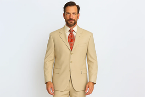Groomsmen Suits Very Light Tan ~ Beige Summer Suit Light Weight Available In 2 Or 3 Buttons Style Regular Classic Cut Cheap Priced Business Suits Clearance Sale - Image 2