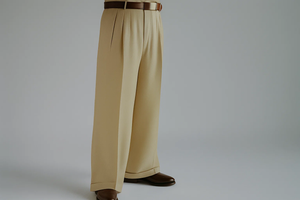 Tan ~ Beige Wide Leg Dress Pants Pleated Baggy Dress Trousers Unhemmed Unfinished Bottom - Dress Slacks For Men On Sale