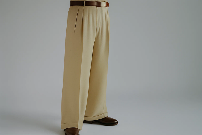 Tan ~ Beige Wide Leg Dress Pants Pleated Baggy Dress Trousers Unhemmed Unfinished Bottom - Dress Slacks For Men On Sale