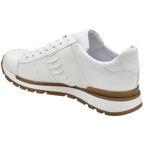 Belvedere Blake White Genuine Ostrich Leg Soft Calf Casual Sneakers