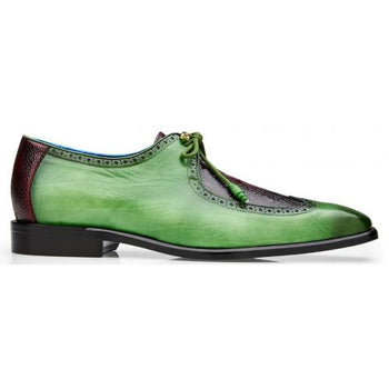 Belvedere Etore Antique Emerald Green / Wine Genuine Ostrich Leg Italian Calf Shoes