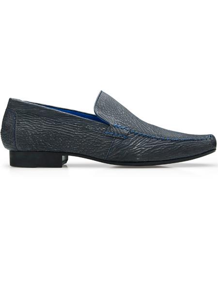 Belvedere Leather Lining Genuine Shark Loafers Blue Steel