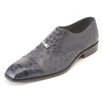 Authentic Genuine Skin Italian Men's Navy Ostrich & Crocodile ~ World Best Alligator Shoe ~ Gator Skin Mens Ostrich Skin Shoe