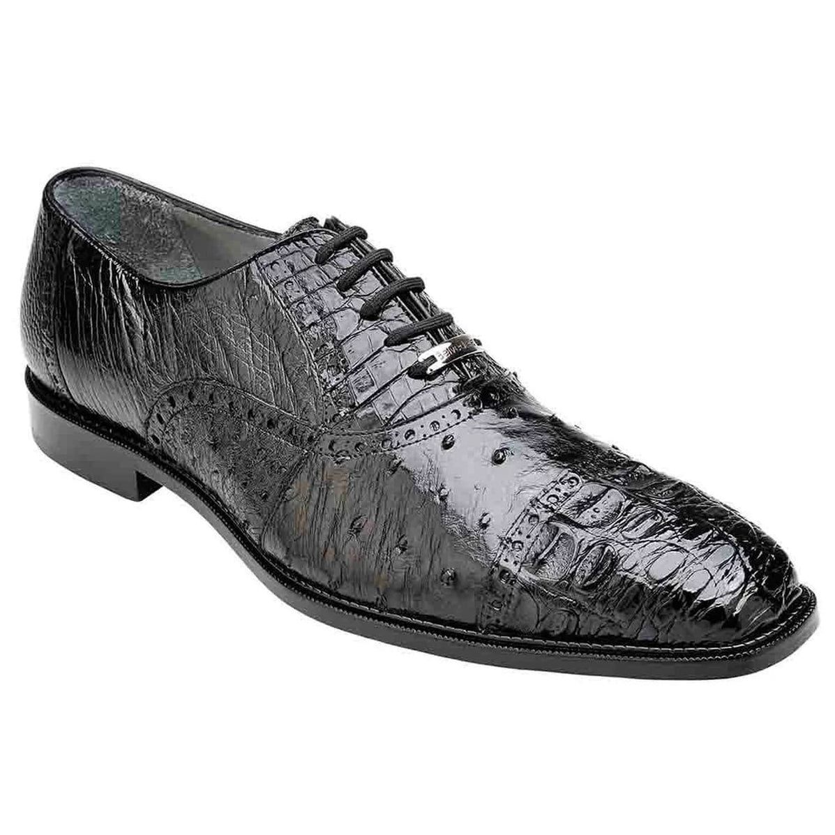 Belvedere Siena Men's Lace-Up Oxford Black Genuine Ostrich Shoe