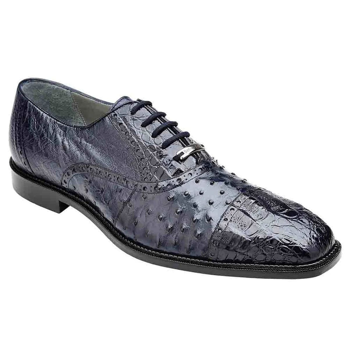 Belvedere Onesto Ostrich Quill & Crocodile Navy Cap Toe Dress Shoe main image 1