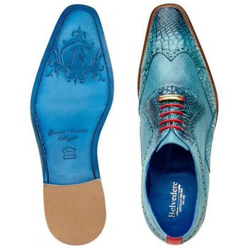 Belvedere Roberto Antique Aqua Genuine American Alligator Calf Wingtip Oxford Shoes