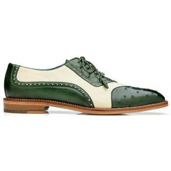 Belvedere Sesto Forest Green & Cream Genuine Ostrich Quill Italian Calf Wingtip Shoes - Image 5