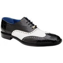 Belvedere Varo Black & White Alligator Eel Wingtip Shoes
