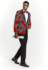 Big And Tall Tuxedo Paisley Tuxedo Sparkling Blazer - Black and Red Floral Sport Coat