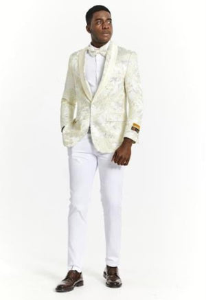 Big And Tall Tuxedo Paisley Tuxedo Sparkling Blazer - Ivory Floral Sport Coat