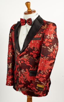 Big and Tall Tuxedo Jacket - Red ~ Black Paisley Floral Blazer