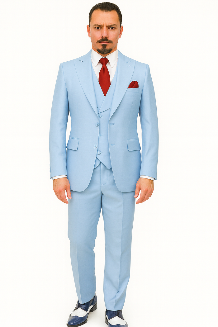Big Lapel - Wide Lapel - Tom Ford Style Suit - Ticket Pocket - Sky Blue