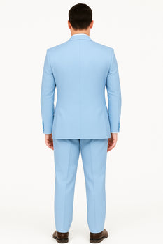Big Lapel - Wide Lapel - Tom Ford Style Suit - Ticket Pocket - Sky Blue - Image 3