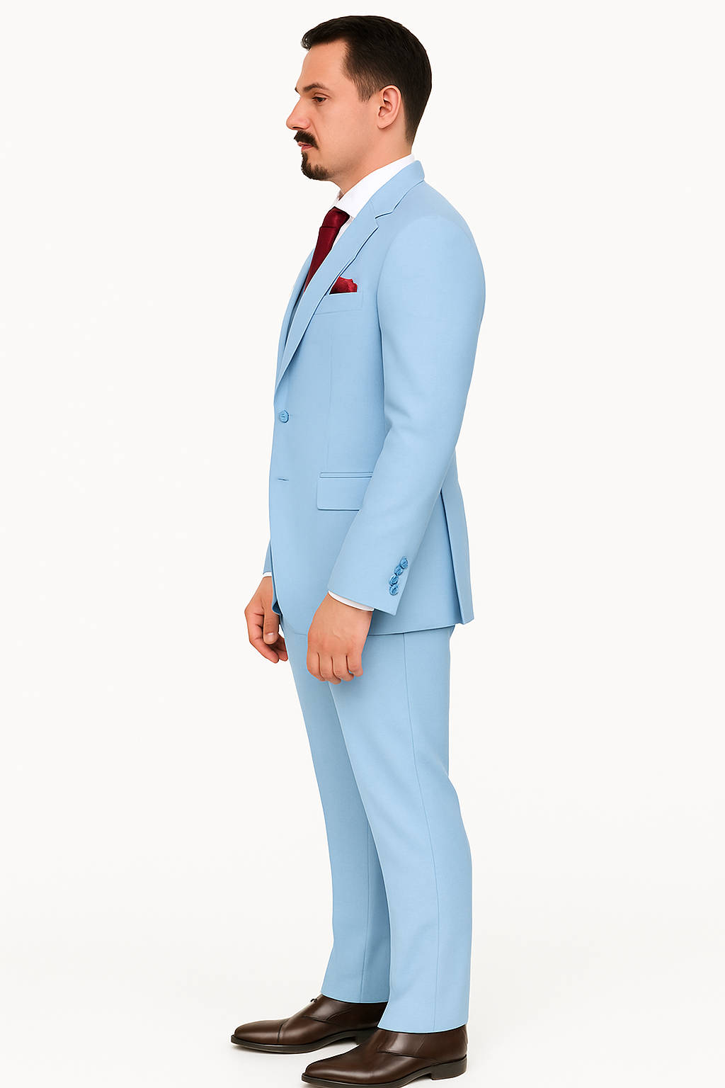 Big Lapel - Wide Lapel - Tom Ford Style Suit - Ticket Pocket - Sky Blue - Image 4