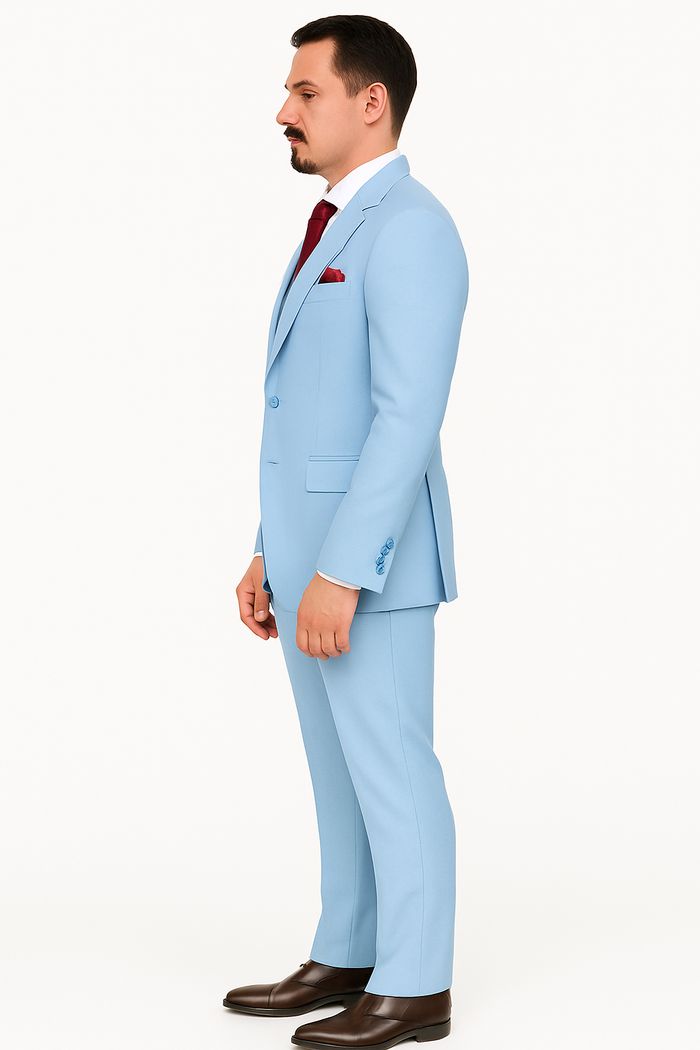 Big Lapel - Wide Lapel - Tom Ford Style Suit - Ticket Pocket - Sky Blue - Image 4