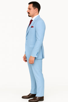 Big Lapel - Wide Lapel - Tom Ford Style Suit - Ticket Pocket - Sky Blue - Image 4