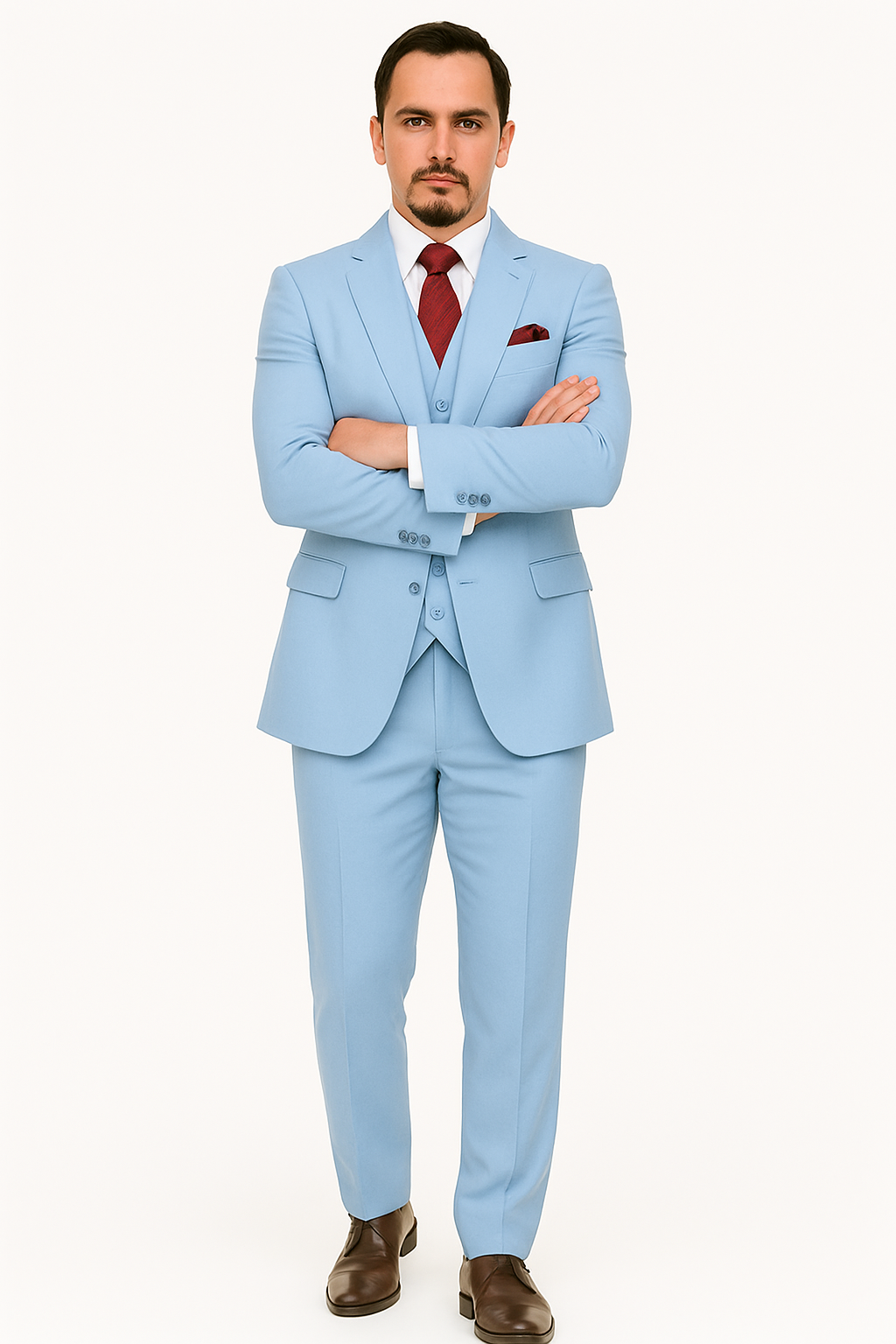 Big Lapel - Wide Lapel - Tom Ford Style Suit - Ticket Pocket - Sky Blue - Image 8