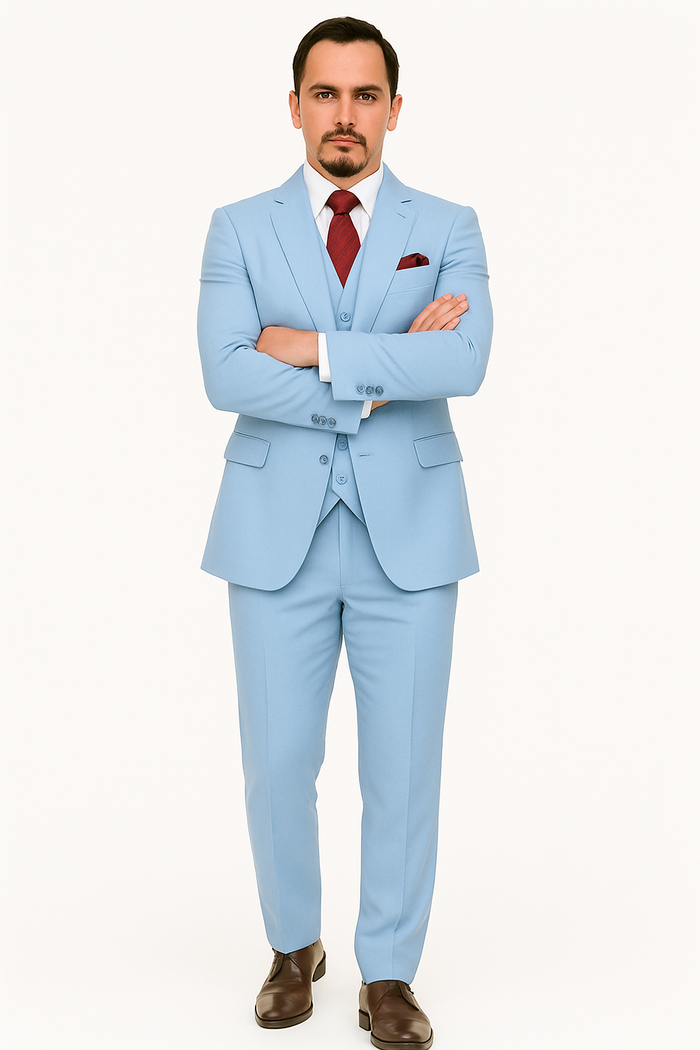 Big Lapel - Wide Lapel - Tom Ford Style Suit - Ticket Pocket - Sky Blue - Image 8