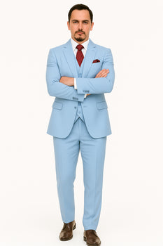 Big Lapel - Wide Lapel - Tom Ford Style Suit - Ticket Pocket - Sky Blue - Image 8