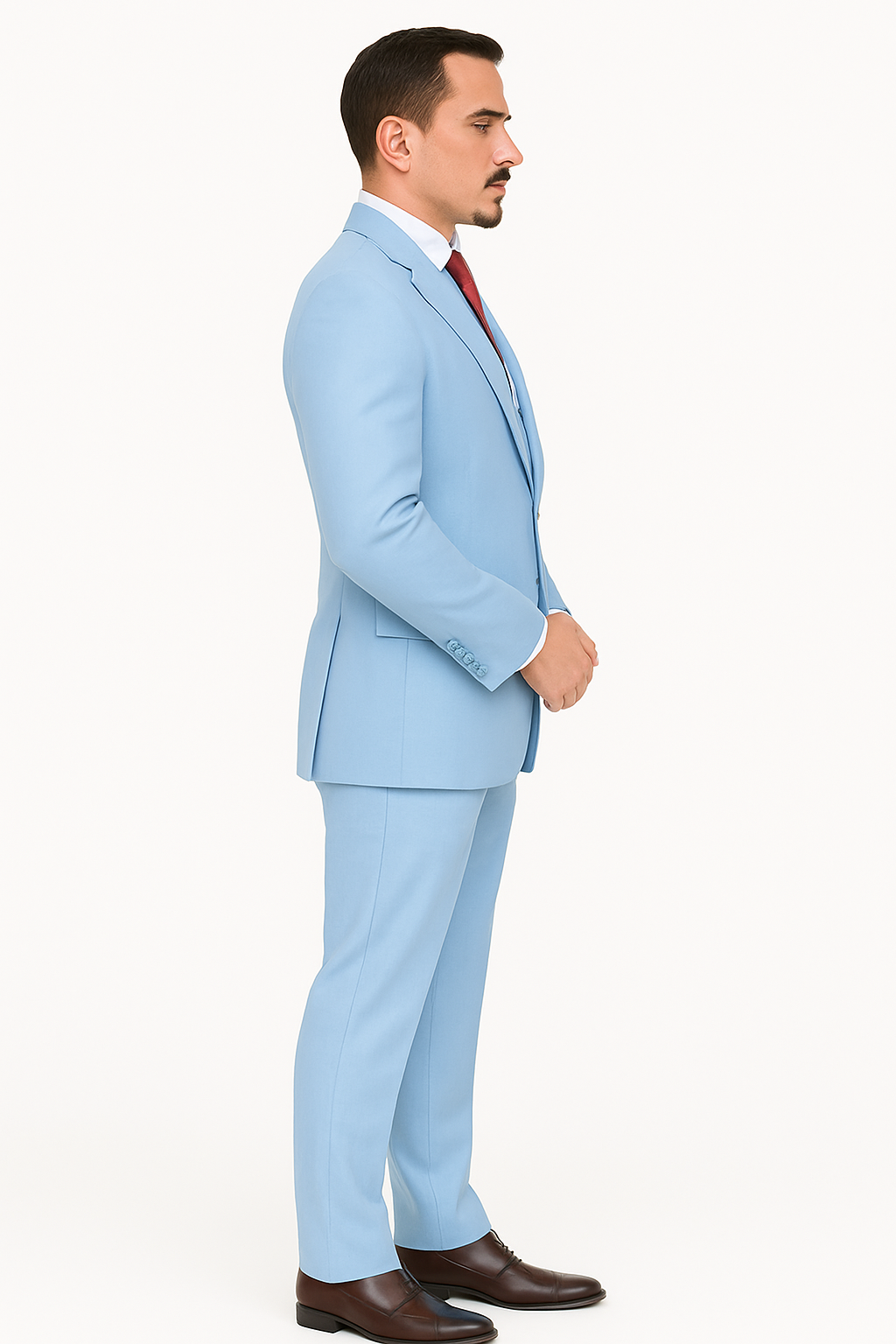 Big Lapel - Wide Lapel - Tom Ford Style Suit - Ticket Pocket - Sky Blue - Image 2