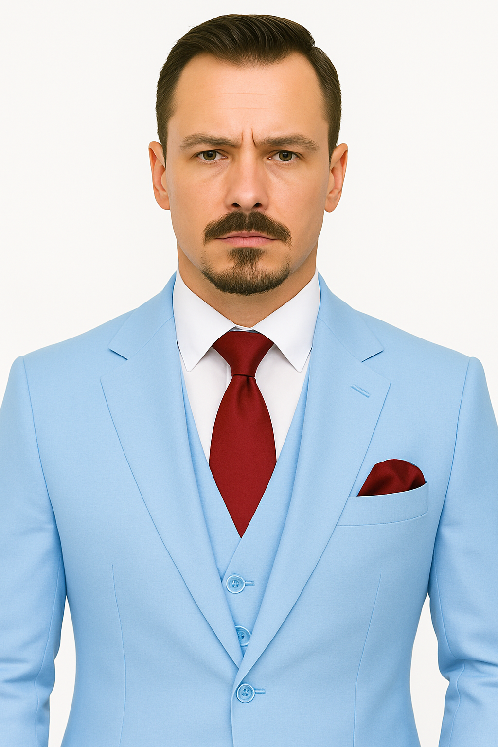 Big Lapel - Wide Lapel - Tom Ford Style Suit - Ticket Pocket - Sky Blue - Image 5