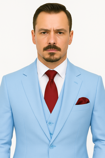Big Lapel - Wide Lapel - Tom Ford Style Suit - Ticket Pocket - Sky Blue - Image 5