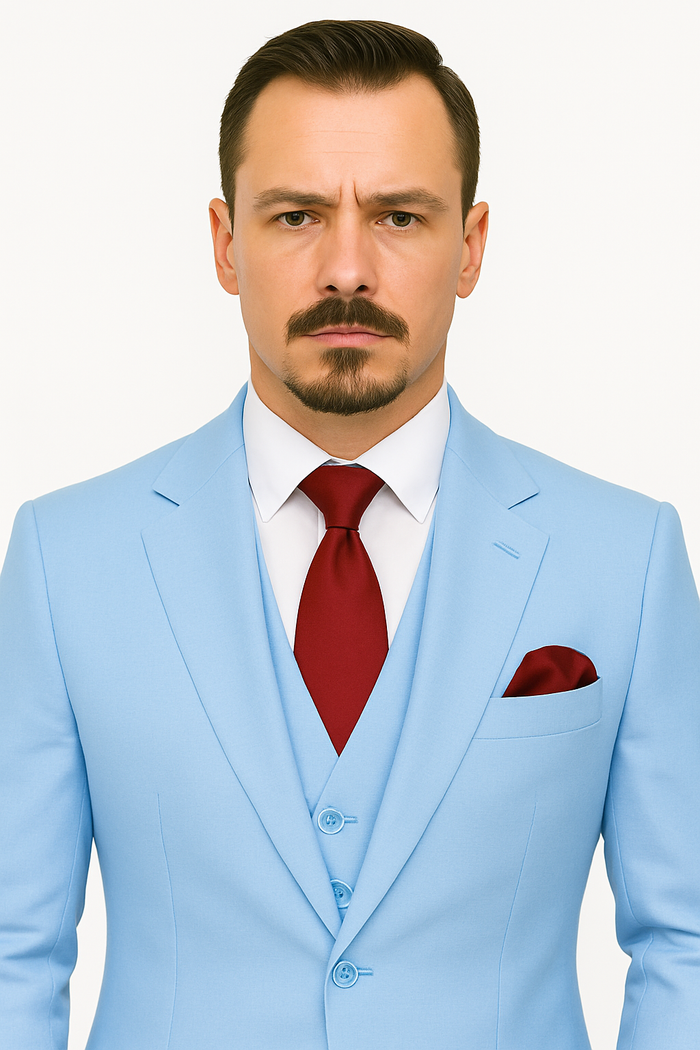 Big Lapel - Wide Lapel - Tom Ford Style Suit - Ticket Pocket - Sky Blue - Image 5