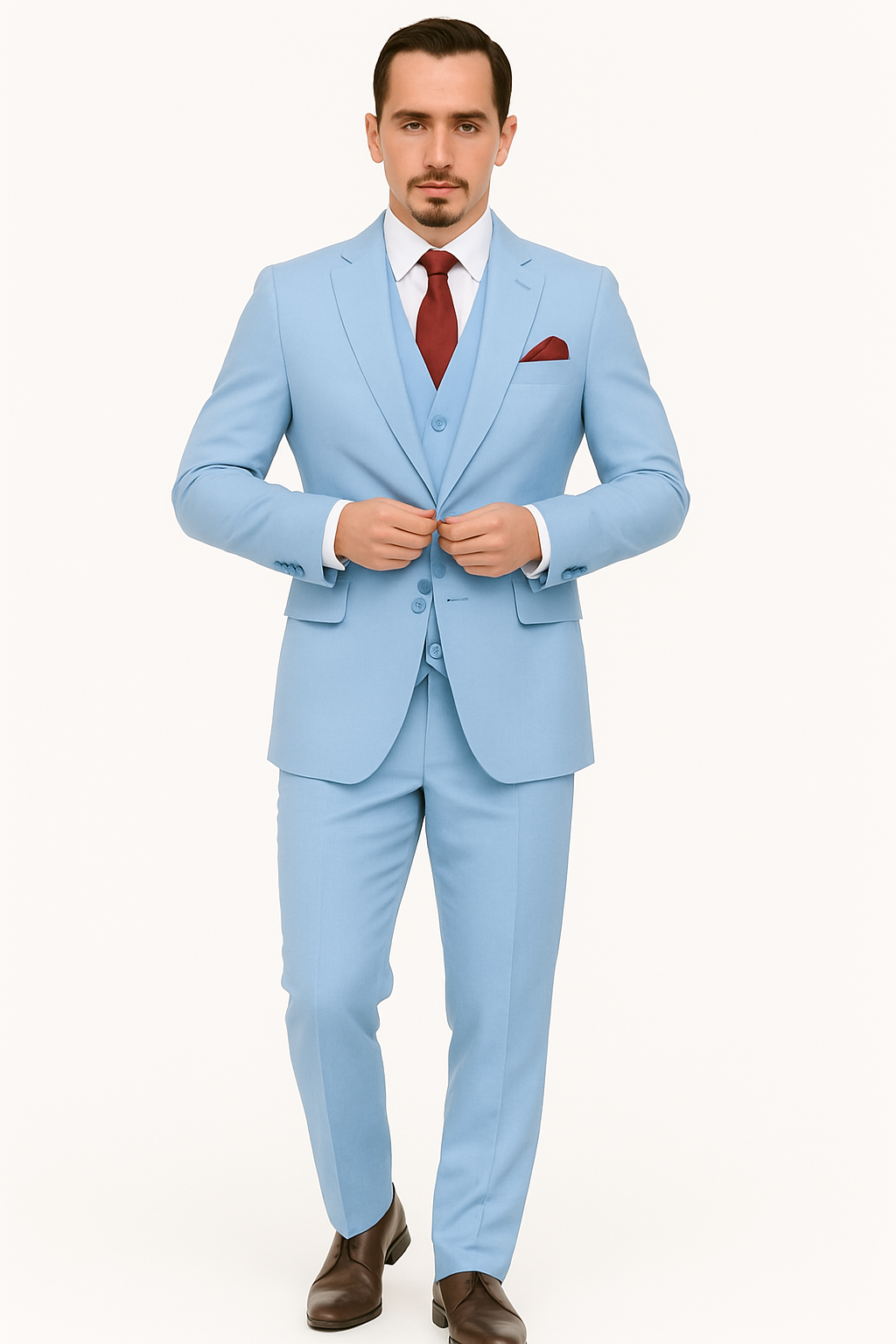 Big Lapel - Wide Lapel - Tom Ford Style Suit - Ticket Pocket - Sky Blue - Image 7