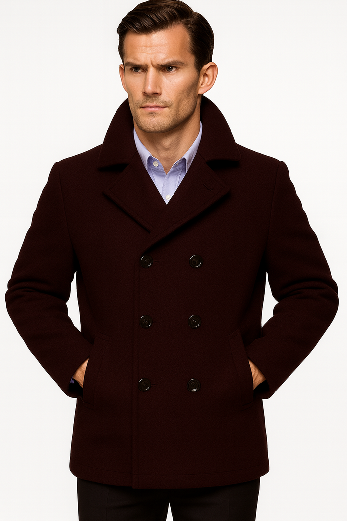 Men's Dark Brown  Wool Fabric Big and Tall Men's Peacoat - Image 2