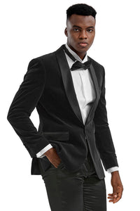Mens Black Blazer - Men's Slim Fit Shawl Lapel Velvet Wedding & Prom Tuxedo Jacket in Black