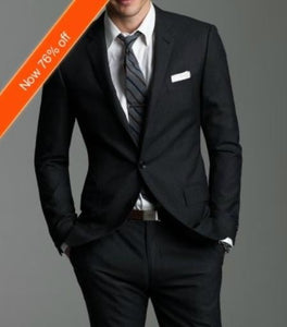 Luxury Italian Made 2-Button Fitted Suit Black 2 Piece Suits - Two piece Business suits Suit