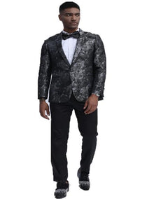 Black And Silver Floral Pattern Blazer Perfect For Wedding