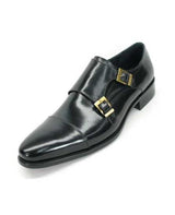 Men's Fashionable Carrucci Calfskin Double Buckles Slip On Style Stylish Dress Loafer Black