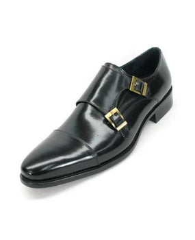 Men's Fashionable Carrucci Calfskin Double Buckles Slip On Style Stylish Dress Loafer Black