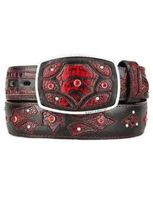 Fashion Western Belt Black,Cherry Original Ostrich Leg Skin
