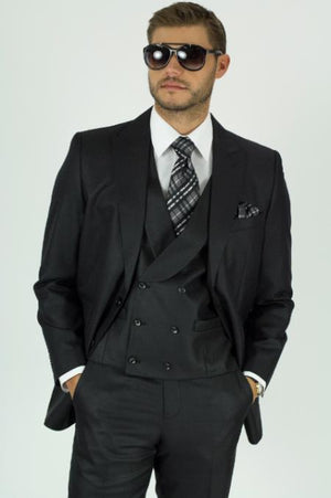 Black Classic Fit Side Vents Flat Front Pants