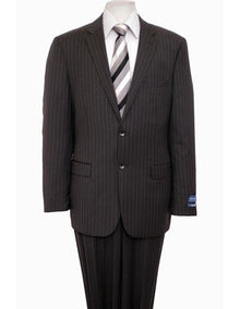 Designer Affordable Inexpensive Men's Classic Wool Pinstripe Black Suit Flat Front Pant